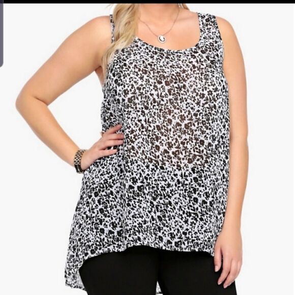 Torrid black&white chiffon high low sheer top - Picture 1 of 4